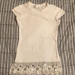 White sequins/lace trim top